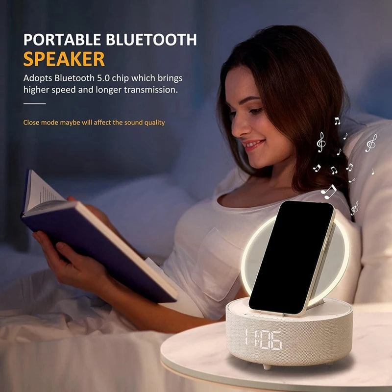 6-in-1 Smart Charging Station with Bluetooth Speaker & Alarm Clock | Modern Bedside Essential