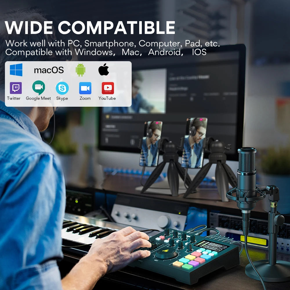 MAONO Professional Podcast Studio Bundle - All-in-One Audio Interface with Dual XLR Inputs, Condenser Microphone, and Gaming Headphones