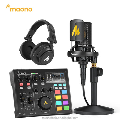 MAONO Professional Podcast Studio Bundle - All-in-One Audio Interface with Dual XLR Inputs, Condenser Microphone, and Gaming Headphones